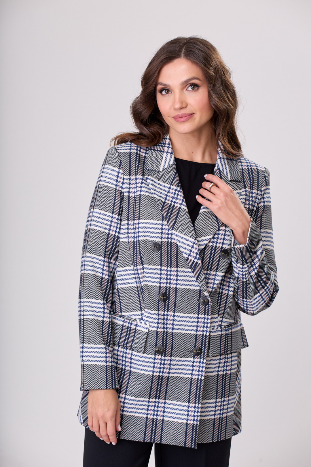 Жакет БелЭльСтиль 848 сине-бело-черная клетка - фото 2